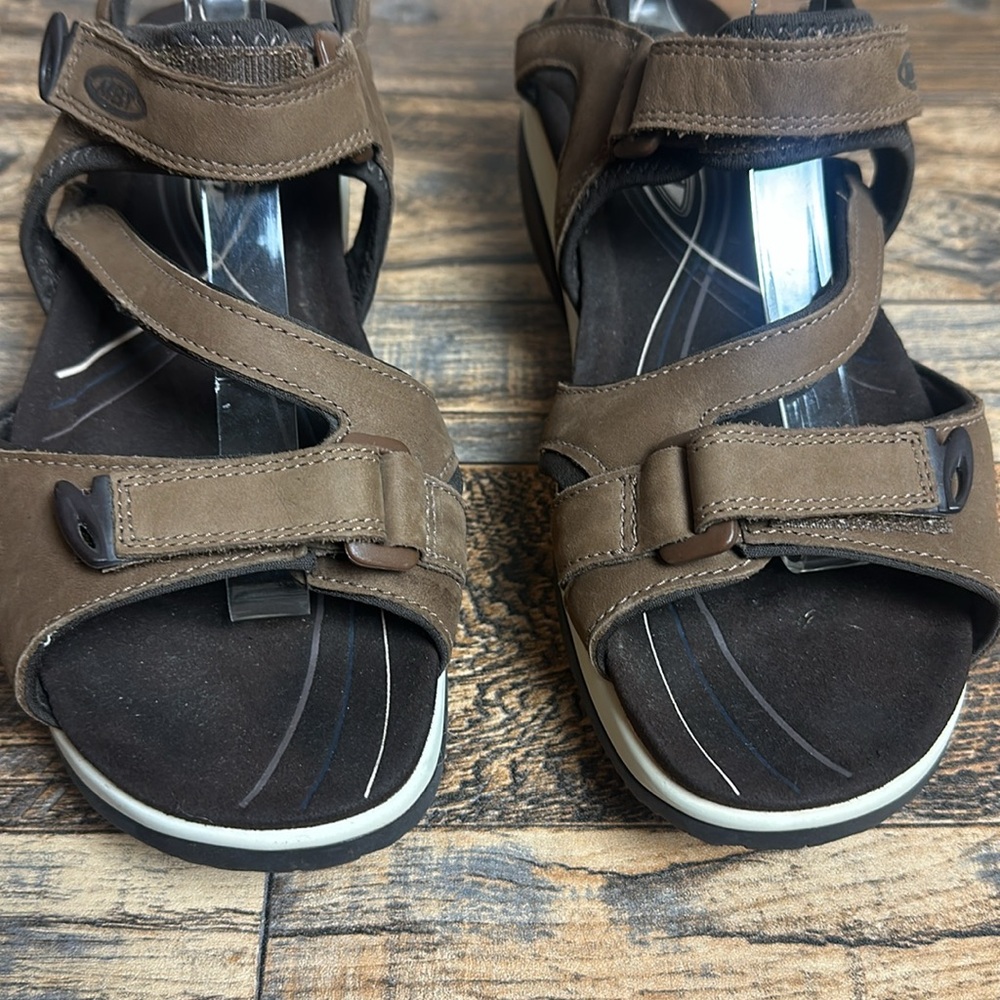 MBT Katika Brown Leather Women's Rocker Bottom Sandals - Picture 7 of 11